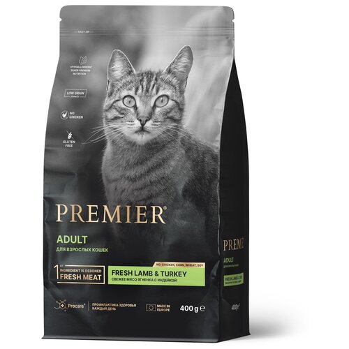 Корм для кошек PREMIER Cat Свежее мясо ягненка с индейкой сух.400г