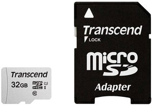 Карта памяти Transcend microSD 32 ГБ Class 10, UHS-I, R/W 100/25 МБ/с, адаптер на SD, серебристый