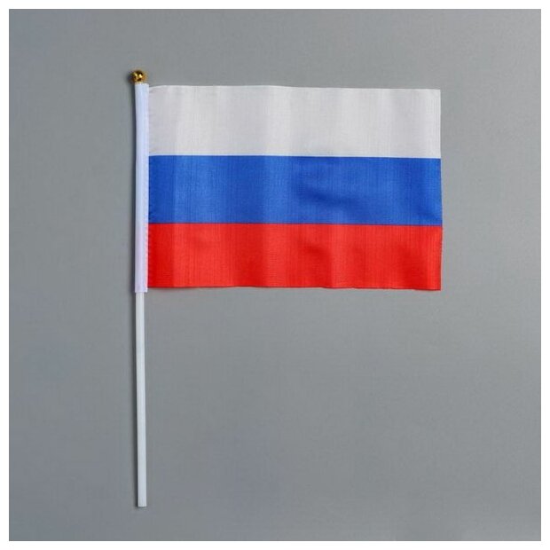 Флаг России, 14 x 21 см, шток 30 см, полиэфирный шёлк, 12 шт.