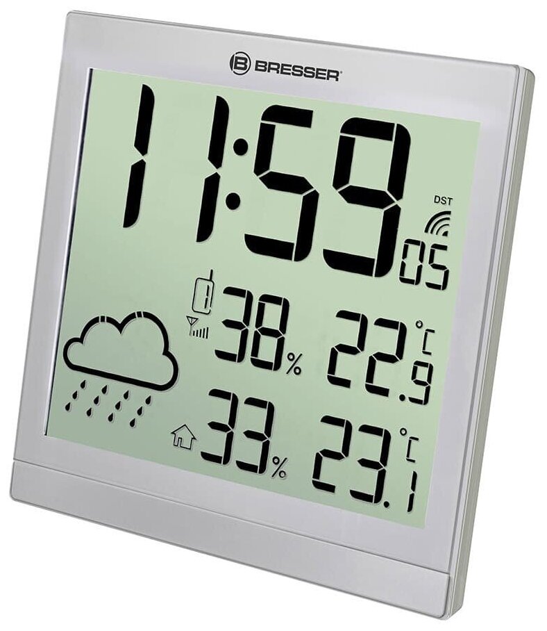 Метеостанция (настенные часы) Bresser TemeoTrend JC LCD, серебристая - фотография № 1