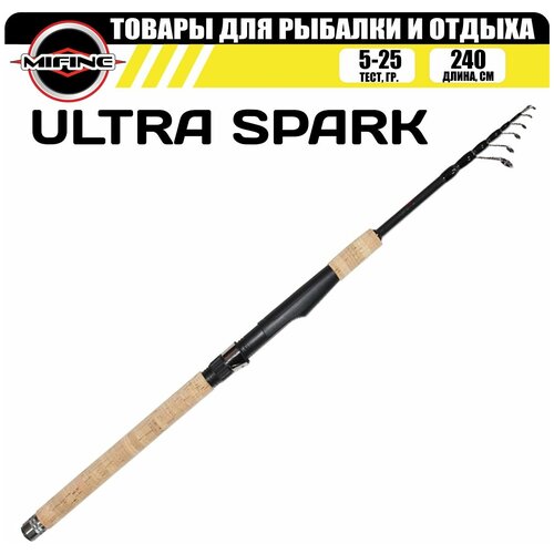 Спиннинг MIFINE ULTRA SPARK телескопический 2.4м (5-25гр), для рыбалки, рыболовный спиннинг mifine ultra spark телескопический 2 1м 5 25гр для рыбалки рыболовный