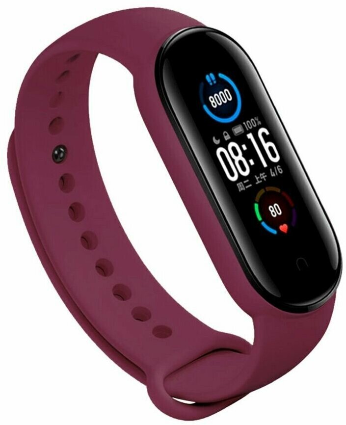 Силиконовый спортивный ремешок для фитнес-браслета Xiaomi Mi Band 7 резиновый сменный ремешок для ксяоми ми бэнд бордовый