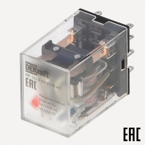 Изображение товара Реле промежуточное ПР-102-2-5A-24В-AC 23854DEK AC24В 5А 2 переключающихся контакта LED DEKraft (2 шт. в комплекте)