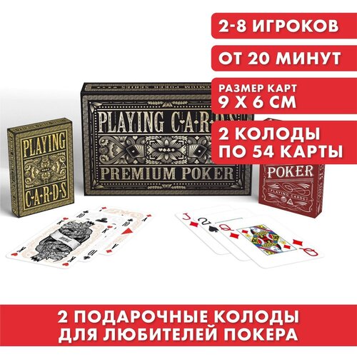 карты игральные ламинированные в блистере колода на 54 карты 2 колоды в упаковке Карты игральные в подарочном наборе 2 в 1 «Playing cards. Premium Poker», 2 колоды карт
