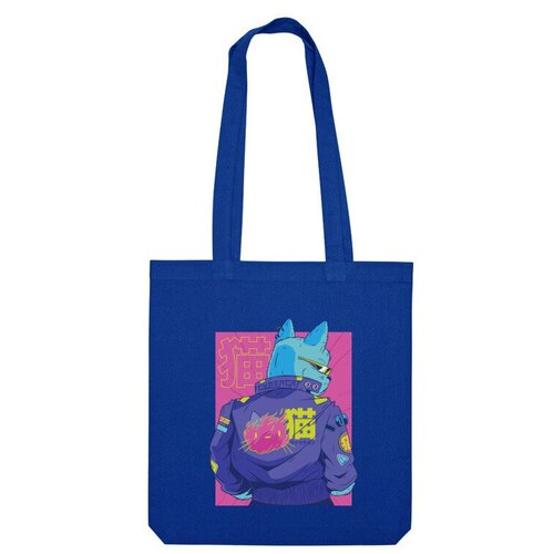 сумка киберпанк кот cyberpunk cat ярко синий Сумка шоппер Us Basic, синий
