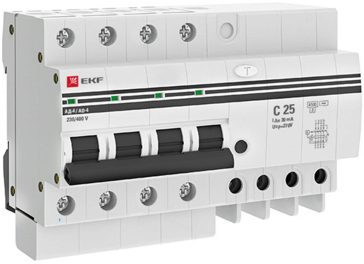 Дифференциальный автомат АД-4 25А- 30мА (хар. C, AC, электронный) 4,5кА EKF PROxima