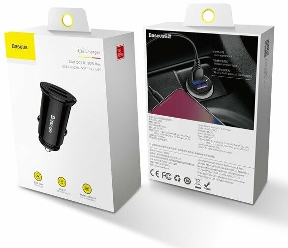 Автомобильное зарядное устройство Baseus Circular Plastic A+A 30W Dual QC3.0 Quick Car Charger (CCALL-YD01, CCALL-YD02)