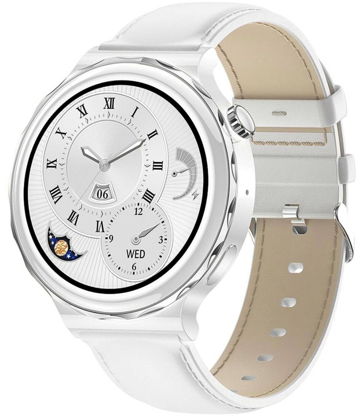 Умные часы Х6pro женские круглые iOS Android, 2 ремешка, серебристые