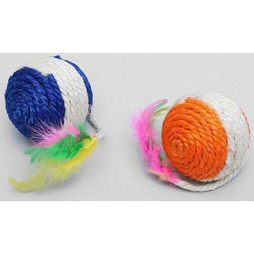 для кошек Пижон Шар из сизали с перьями Лоретта, 155210, разноцветный шар из сизали с перьями лоретта 6 5 см микс цветов