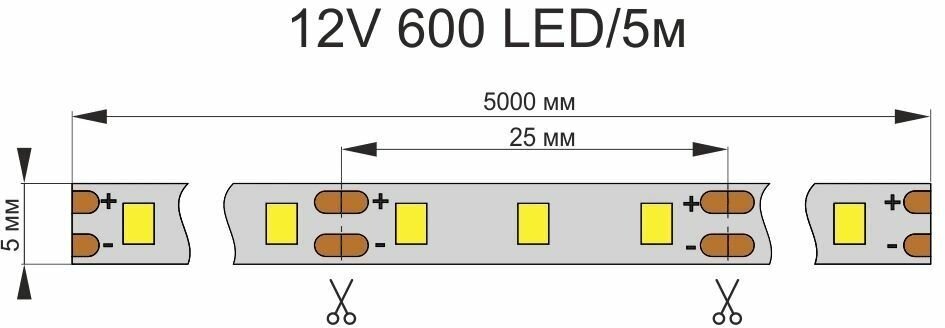 светодиодная лента 5м цвет оттенка нейтрально белый 4000-4400К напряжение 12v и трансформатор 60w - фотография № 3