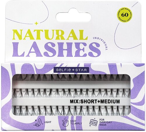 Selfie Star Накладные пучки, длина короткая и средняя, 60 шт Individual Natural Lashes Short and Medium mix, SSIL01 SSIL01