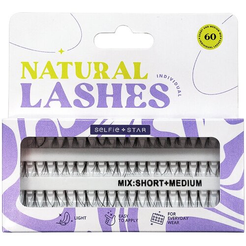 Selfie Star Накладные пучки, длина короткая и средняя, 60 шт Individual Natural Lashes Short and Medium mix, SSIL01 SSIL01