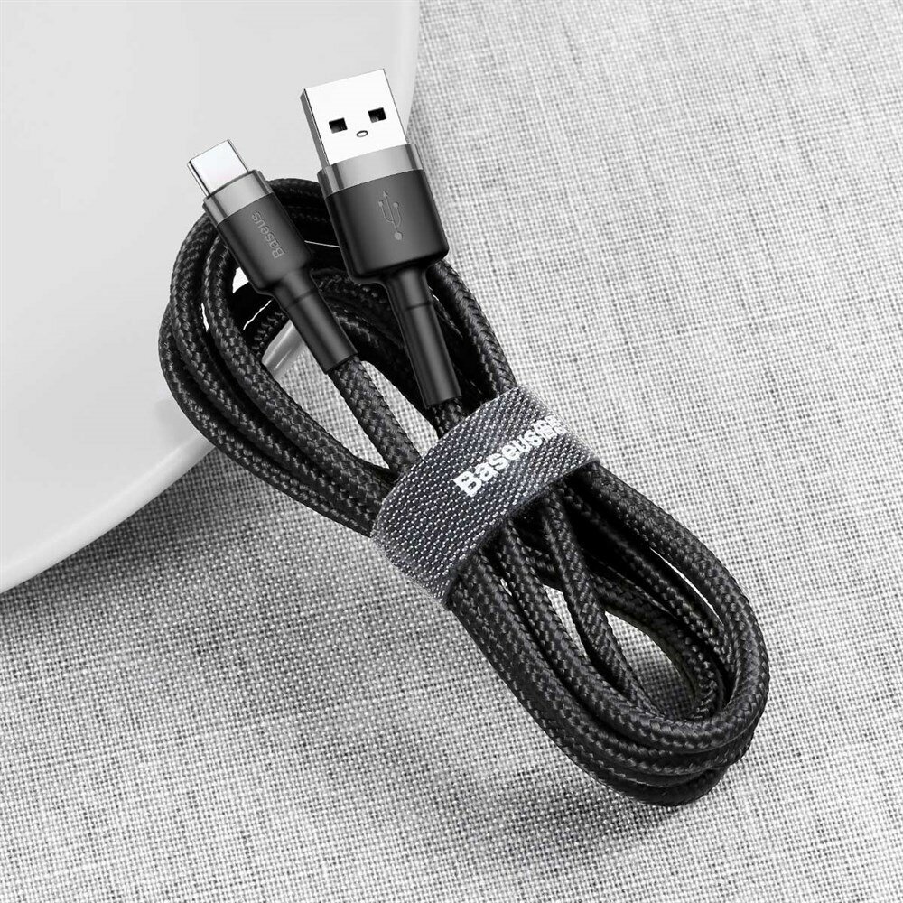 Кабель в тканевой оплетке USB - USB-C Baseus Cafule CATKLF-UG1, 3м, 2A, черный-серый - фотография № 18