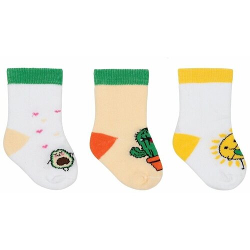 Носки Эскимо 3 пары, размер 0-3 мес, белый, мультиколор новые нескользящие детские носки тапочки мягкие носки для новорожденных девочек и мальчиков носки с резиновой подошвой детские носки