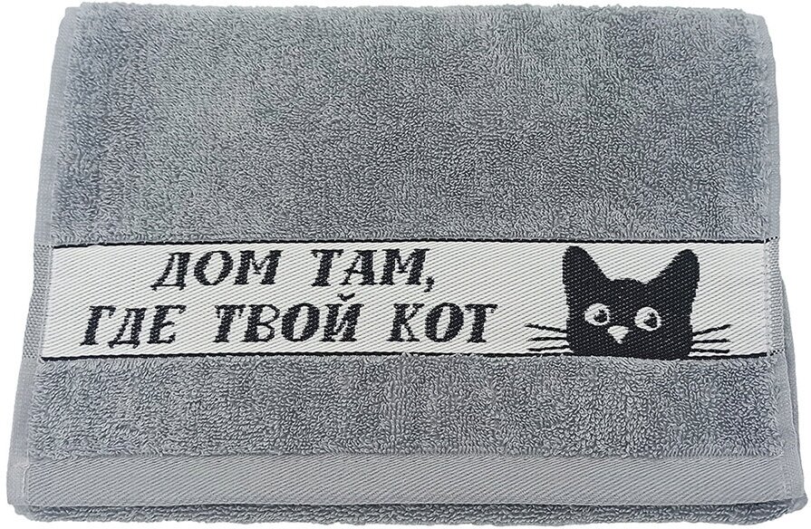 фото Полотенце махровое кухонное Belezza Домашний котик 30х60 см серое
