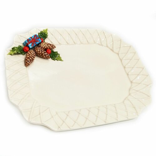 Блюдо прямоугольное новогоднее Annaluma серия Pinecone. Керамика. 52845 Ручная работа. Италия. Длина 37 см