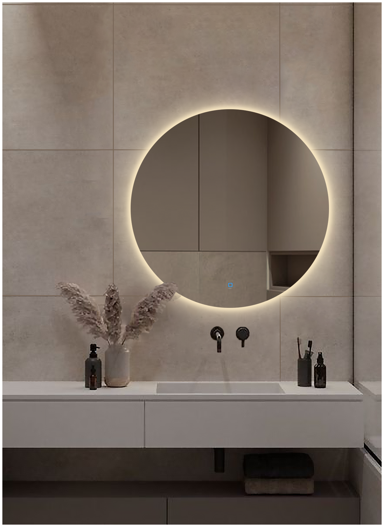 Зеркало для ванной Sun D50 круглое "парящее" с тёплой LED-подсветкой