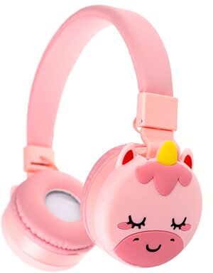 Наушники детские беспроводные, Единорог KR-9900, Bluetooth 5.0, полноразмерные, накладные с микрофоном, розовые