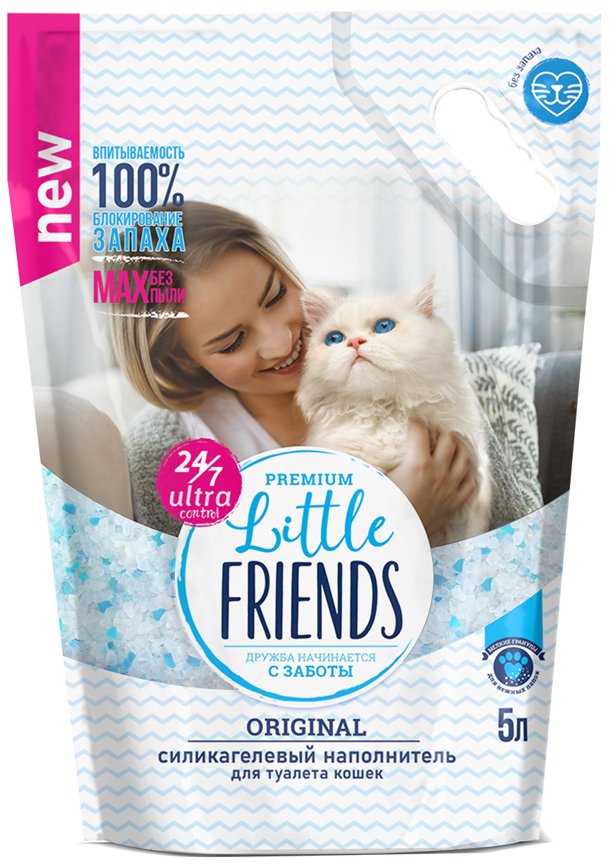 Наполнитель силикагелевый для туалета кошек "Little Friends® Original " п/м пакет 5 л - фотография № 1