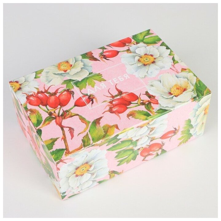 Коробка подарочная сборная, упаковка, «Цветы», 18 х 12 х 8 см