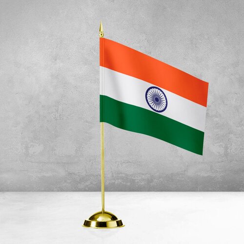 Настольный флаг Индии на пластиковой подставке под золото