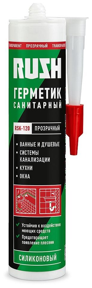 Герметик RUSH силиконовый санитарный прозрачный (240 мл) арт. RSK-120