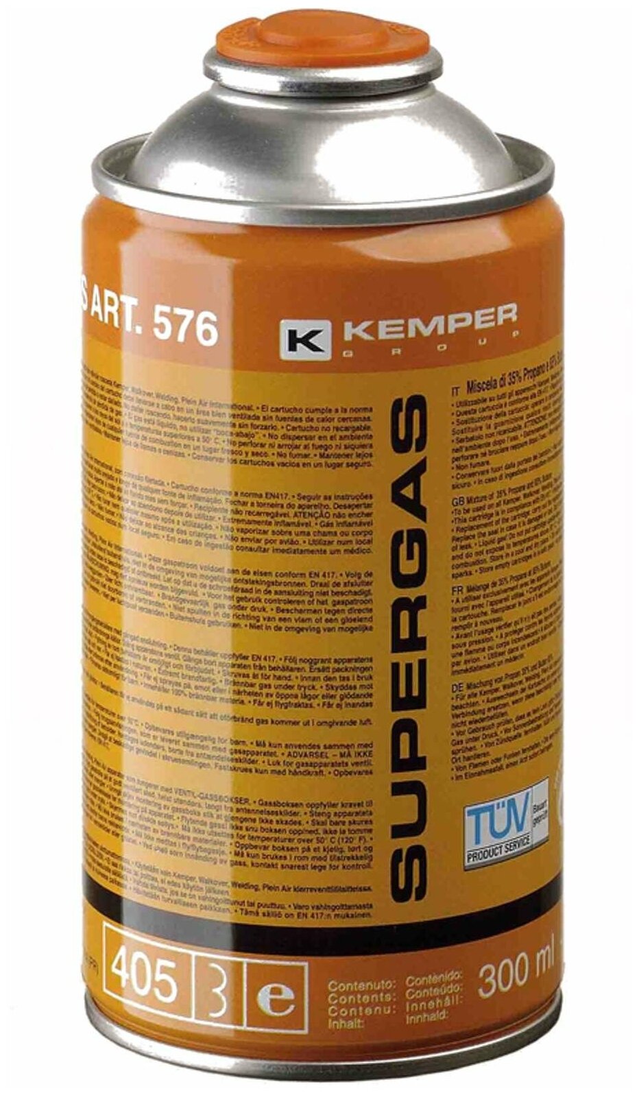 Kemper 576-KEM Баллон с газом KEMPER 576 SUPERGAS (резьб. бал, 300 мл/175 гр, Бутан70/Пропан30%, темп 1900/2850С)