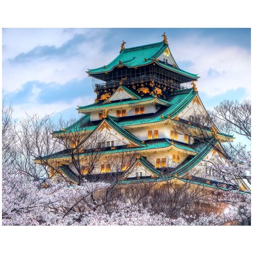 фото Алмазная вышивка яркие грани "пагода (замок в осаке)", размер 50х40см (200х160 кристаллов), 59 цветов