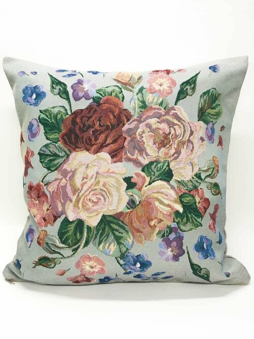 Декоративная подушка из гобелена 50х50 (+-3см) на молнии, с рисунком Цветы Розы - 4