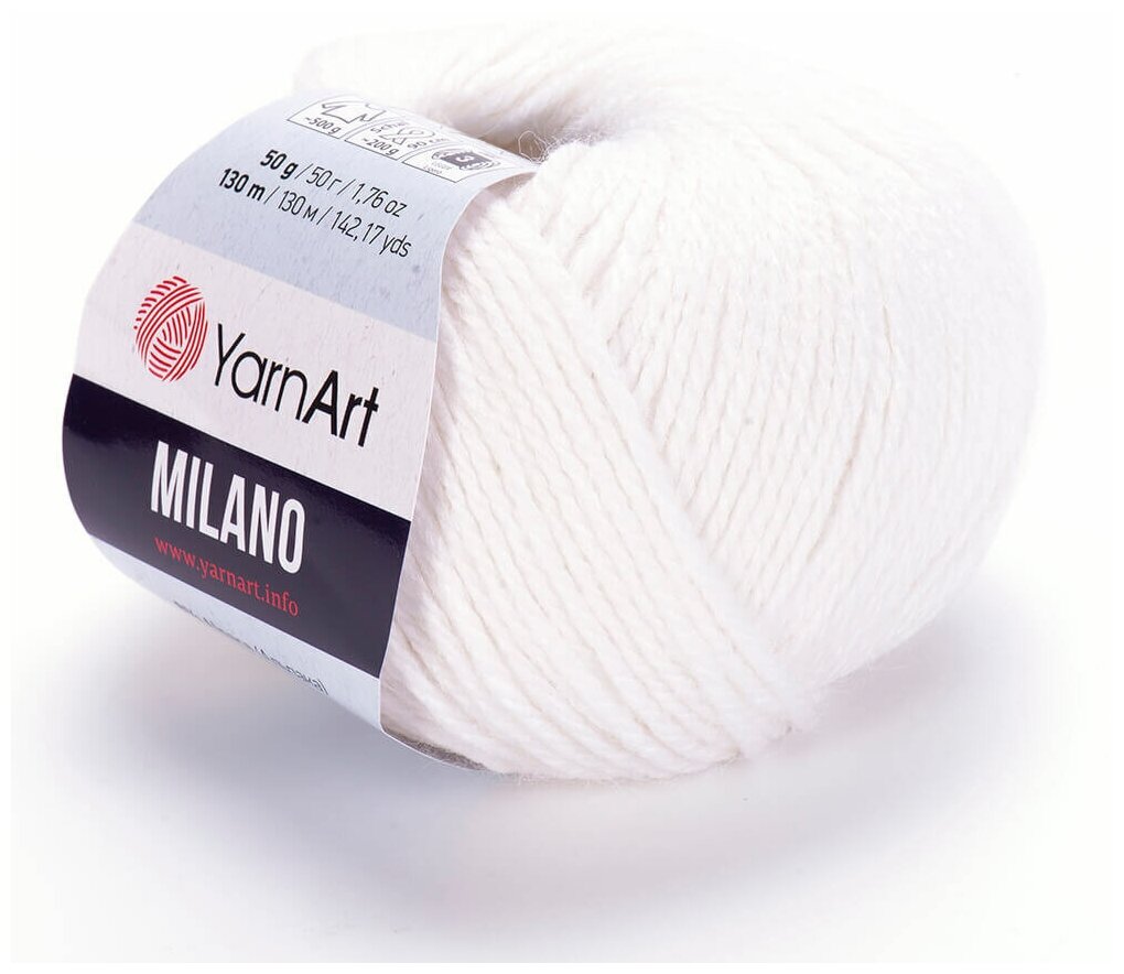 Пряжа YarnArt Milano 50г, 130м (ЯрнАрт Милано) цвет 851 белый, 1шт