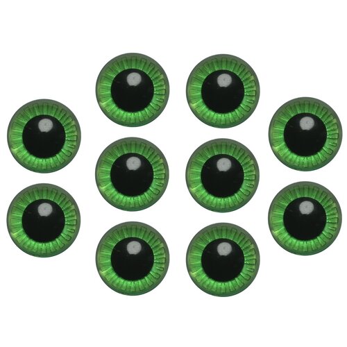 Глаза живые зеленые с лучиками, диаметр 25 мм, в комплекте с фиксатором (10 шт), КиКТойс