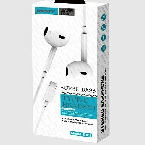 Проводные наушники E-011 разъем TYPE-C Soundс микрофономчистый звукудобные и стильныебелый 99900₽