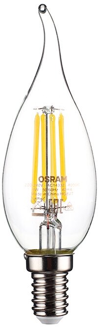 Лампа светодиодная филаментная Osram E14 4000К 5 Вт 600 Лм 220-230 В свеча на ветру прозрачная