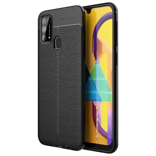 фото Чехол mypads для samsung galaxy m31 sm-m315 (2020) из качественного износостойкого силикона с декоративным дизайном под кожу с тиснением черный