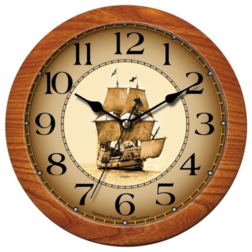 фото Часы настенные кварцевые камелия корабль 328185 коричневый