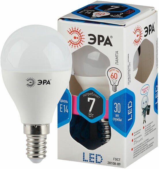 Лампа LED ЭРА стандарт 7/60 Вт Е14 шар холодный свет - фото №7