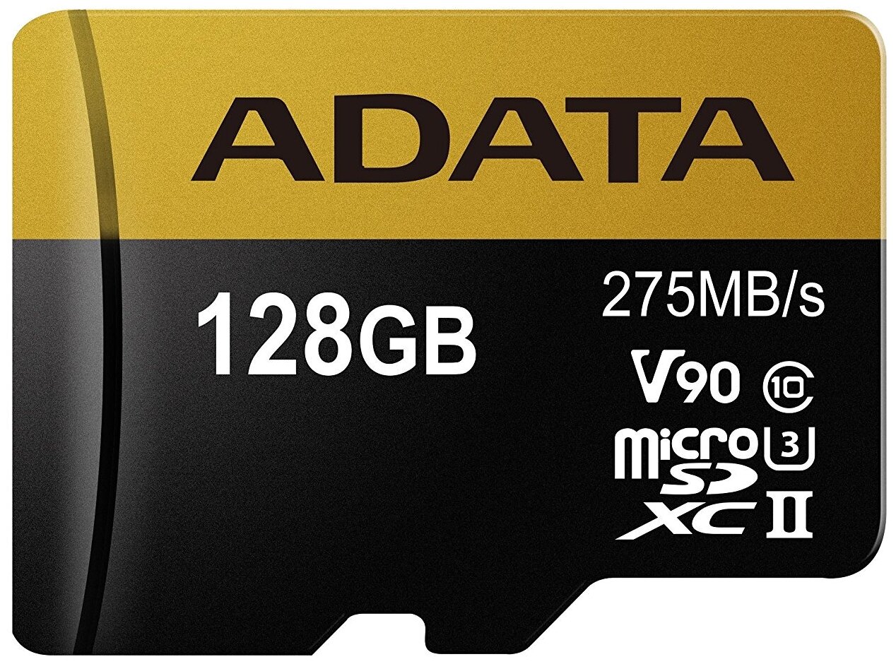 Карта памяти ADATA microSDXC 128 ГБ Class 10, V90, UHS-II U3, R/W 275/155 МБ/с, адаптер на SD (AUSDX128GUII3CL10-CA1)