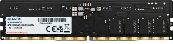 Оперативная память для компьютера 8Gb (1x8Gb) PC5-44800 5600MHz DDR5 UDIMM Unbuffered On-Die ECC CL46 A-Data AD5U56008G-S