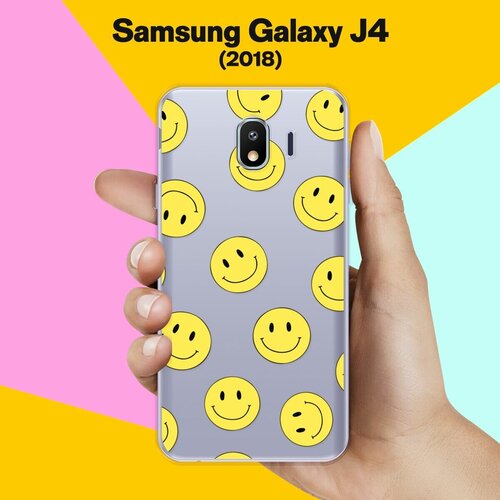 Силиконовый чехол на Samsung Galaxy J4 (2018) Смайлики / для Самсунг Галакси Джей 4 2018 чехол книжка на samsung galaxy j4 2018 самсунг джей 4 2018 c принтом кот с разноцветными глазами золотистый