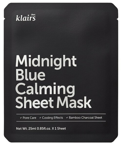 Klairs Маска успокаивающая Midnight Blue Calming Sheet Mask, 25 г, 25 мл