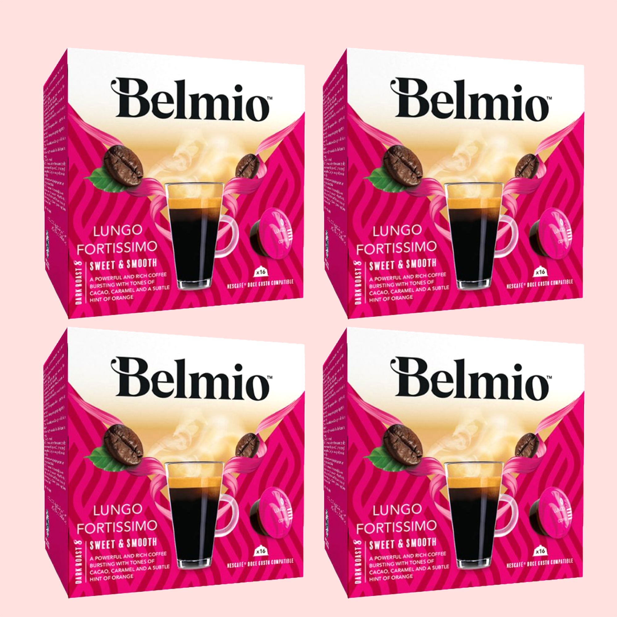 Кофе в капсулах Belmio Lungo Fortissimo для Dolce Gusto 4 упаковки 64 капсулы - фотография № 1