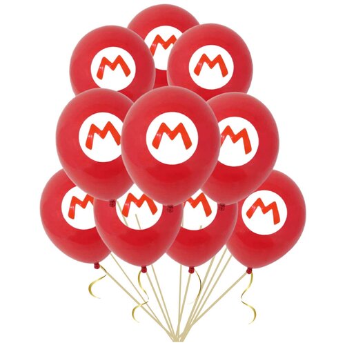 Воздушные шары Марио Mario M красный, 10 шт, 32 см