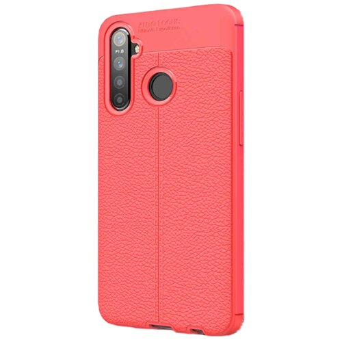 фото Чехол mypads для realme 5 /5i / 5s из качественного износостойкого силикона с декоративным дизайном под кожу с тиснением красный
