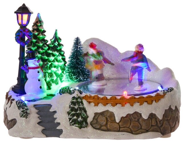 Kaemingk Новогодняя анимационная композиция с разноцветной подсветкой Рождественский Каток 18*13 см на батарейках 481480
