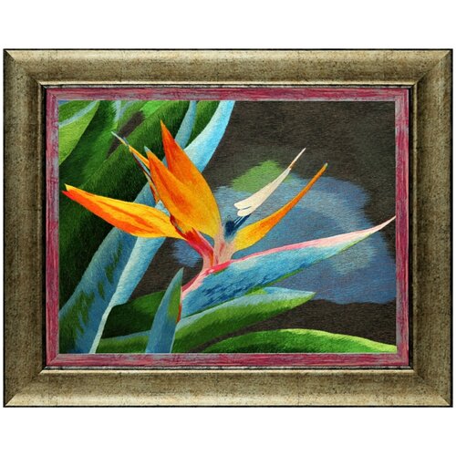 Картина вышитая шелком Стрелиция ручной работы /см 54х45х3/в багете