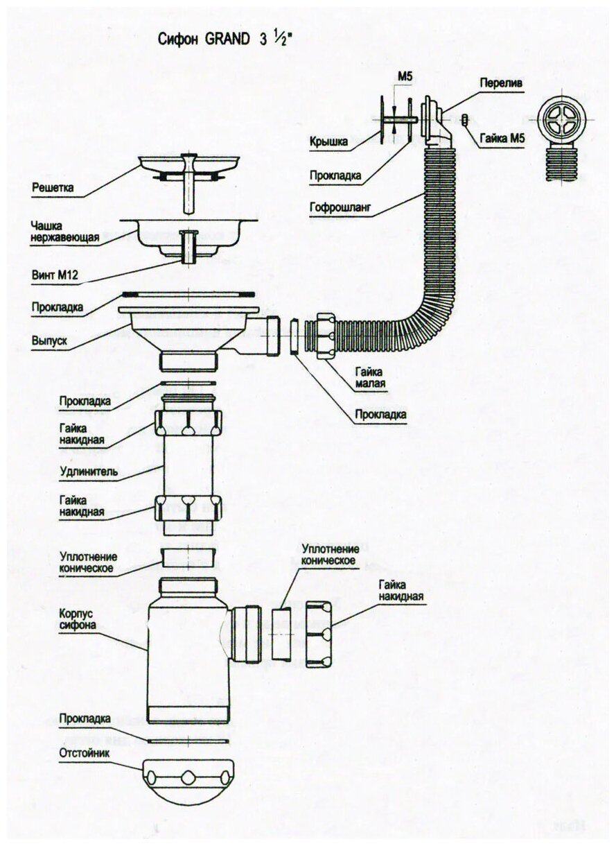 Сифон для кухонной мойки км1р схема сборки