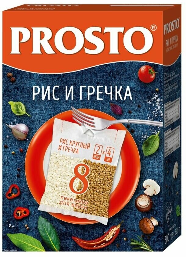 Ассорти круп PROSTO Рис 1-й сорт, греча высший сорт, в пакетиках, 8х62,5г - фотография № 2