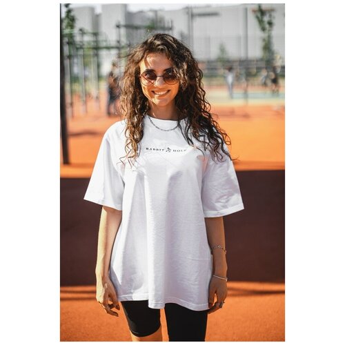 Футболка Rabbit Hole, оверсайз, хлопок, размер L/XL, белый