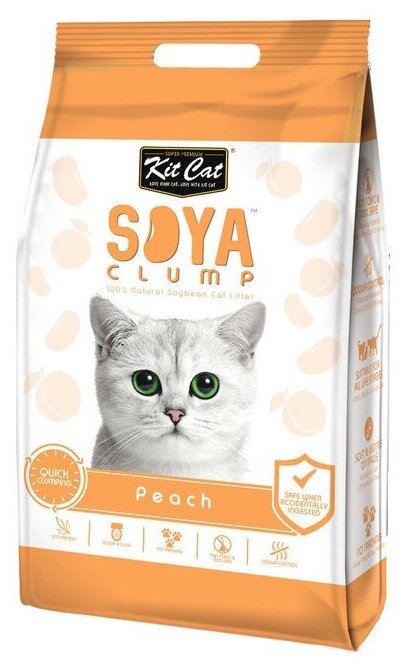 Kit Cat SoyaClump Soybean Litter Peach соевый биоразлагаемый комкующийся наполнитель с ароматом персика - 5 кг - фотография № 1