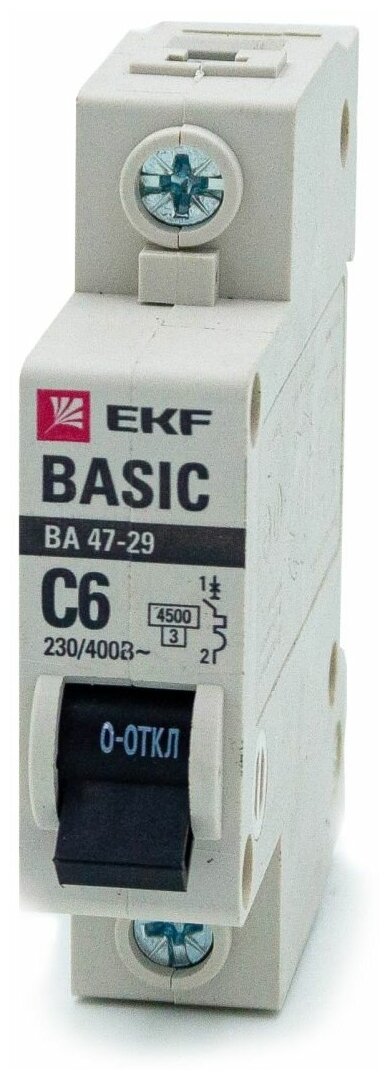 Автоматический выключатель EKF 1P 6А (C) 4,5kA ВА 47-29 EKF Basic 2 штуки - фотография № 3